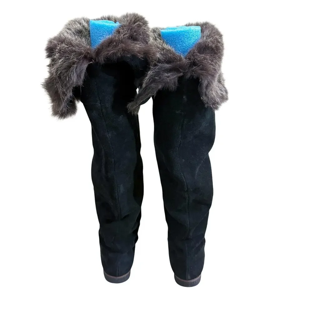 Sam Edelman Black Suede Over the Knee Boots w Fur Trim Women's Size 8 Pull On